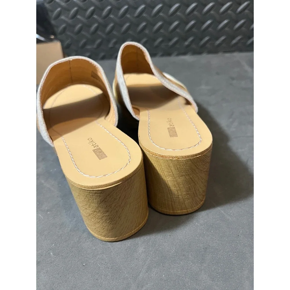 Matiko Platform Slide Sandals Womens 37 Tan Gold Suede Metallic Striped Wedge